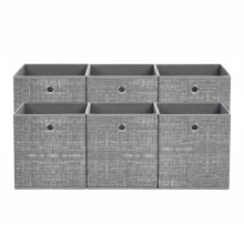 Set of 6 Foldable Cube Organizers, Fabric Storage Bins with Handles, for Shelves, Clothes, Grey