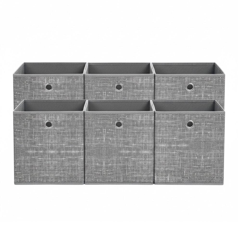 Songmics Set Of 6 Foldable Cube Organizers, Fabric Storage Bins With Handles, For Shelves, Clothes, Grey