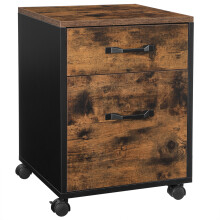 File Cabinet with 2 Drawers, Rolling Office Filing Cabinet with Wheels, for A4, Letter Sized Documents,Rustic Brown and Ink Black