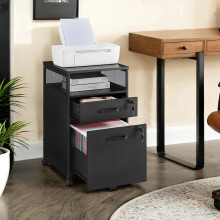 Filing Cabinet, Mobile File Cabinet with 2 Lockable Drawers, Office Cabinet on Wheels, for A4, Letter-Size Hanging File Folders, Steel Frame