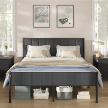 King Bed Frame, 150 x 190 cm, with Upholstered Headboard, Metal Bed Frame, 500 kg Weight Capacity, Easy Assembly, Slate Grey
