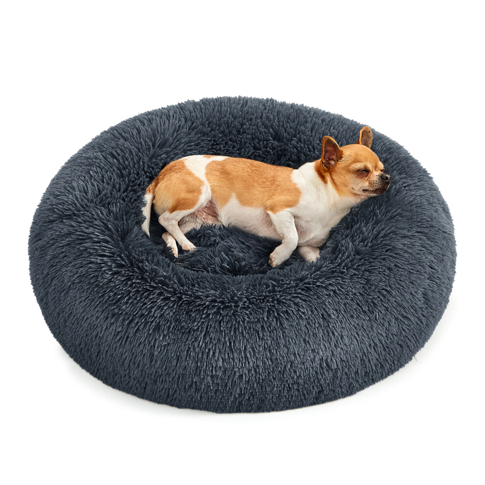 Feandrea Fluffy Calming Donut Dog Bed With Removable, Washable Cover, Dark/Grey