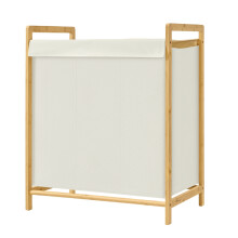 3-Section Clothes Hamper, Bamboo Laundry Basket with Removable Lid and Bag, for Bedroom, 150 L, White