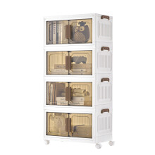 Storage Boxes with Lid, 4-Tier Stackable Organiser with 1 Lid, Plastic Storage Bins on Wheels, Magnetic Door, Home Organisation, White, 25 L per Tier