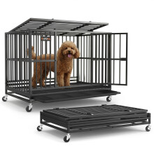 Heavy-Duty Dog Crate, 5-Minute Quick Assembly, Foldable Dog Kennel Cage with Lockable Wheels, Double Doors, Ink Black