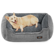 Dog Bed, Linen-Look Pet Bed, Dog Sofa Bed with Raised Edges, Non-Slip Bottom, Removable Washable Cover, L, for Medium Dogs, 90 x 75 x 25 cm