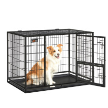 Heavy-Duty Dog Crate, Dog Cage, 107 x 70 x 74.9 cm, for Large and Medium Dogs, Double Removable Door, Easy Cleaning, Pet Cage, XL, Black