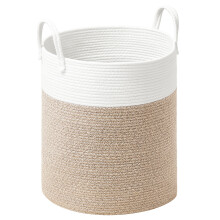 Cotton Rope Storage Basket with Handles, Laundry Hamper for Kids, for Toys, Blankets, Bedroom, Living Room, 60L, White and Brown