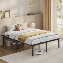 Double Bed Frame, Metal Bed Frame, with Bedside Shelves, Guest Bed Frame, for 135 x 190 cm Mattresses, Easy Assembly, Matte Black