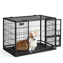 Heavy-Duty Dog Crate for Small and Medium Dogs with Double Removable Doors, Easy-Clean Pet Cage, Black