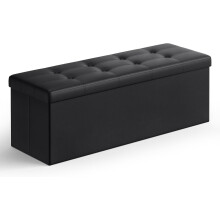 Storage Ottoman, Foldable Small Ottoman Foot Rest, 38 x 110 x 38 cm, Cube Ottoman with Storage, Load up to 300 kg,Ink Black