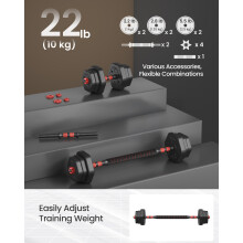 Adjustable Weight Plates Set, Hexagon Dumbbells with Connecting Bar, Home Gym Fitness, Black