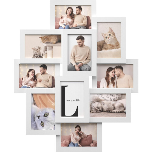 Songmics Collage Picture Frames, 10 Frames for 4x6 Photos, Collage Photo Frames for Wall, Multi Frames, Wall Decor, Cloud White
