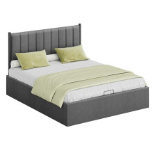King Ottoman Bed, Hydraulic Lift Storage Bed Frame, Minimalist Design, Easy Assembly, Bedroom, Grey