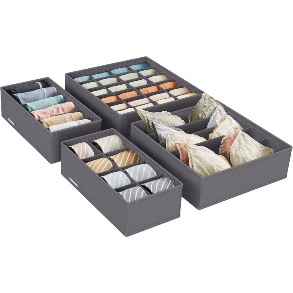 Songmics Set Of 4 Underwear Drawer Organisers, Drawer Dividers, Foldable, For Bras Undies Socks Ties, Fabric Storage Boxes,Slate Grey