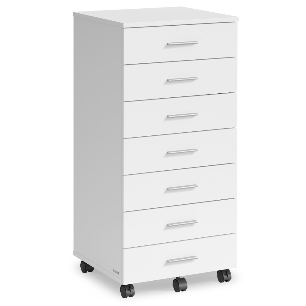 Vasagle Rolling Filing Cabinet, Pedestal File Cabinet With Wheels, Printer Stand With 7 Drawers, Tool-Free Sliding Rails, For Study, Home Office, Cloud White