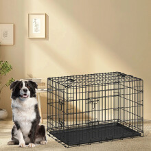 Dog Crate Dog Cage, 48 inch Foldable Puppy Pet Cage Puppy Dog Crates Training Cage with 2 Doors, Easy Clean Removable Tray, 122 x 74.5 x 80.5 cm, XXL