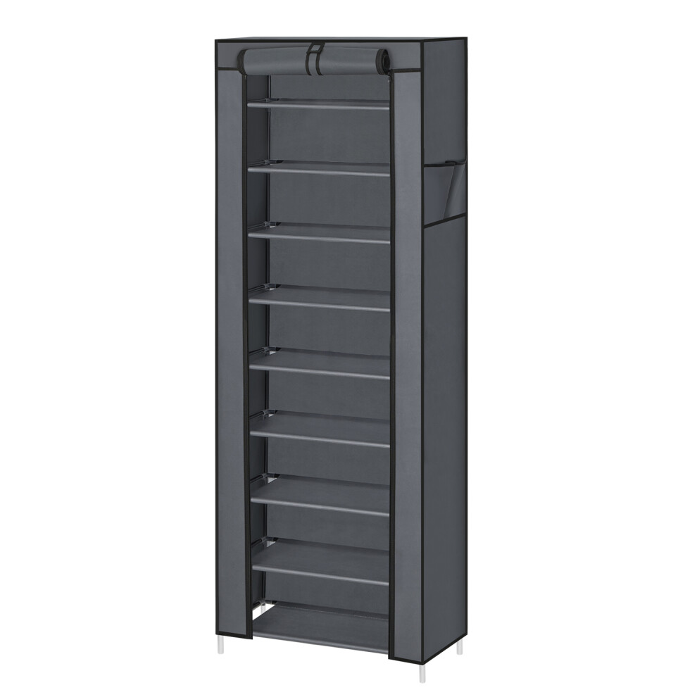 Songmics 10-Tier Shoe Rack With Dustproof Cover, 28 X 88 X 160 Cm, Shoe Storage Cabinet, Shoe Organiser, Shoe Stand Holds 40-50 Pairs Of Shoes, Grey