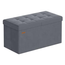 Storage Ottoman Bench, Foldable Storage Chest, 38 x 76 x 38 cm, Flipping Lid, for Hallway, Living Room, Bedroom, Grey