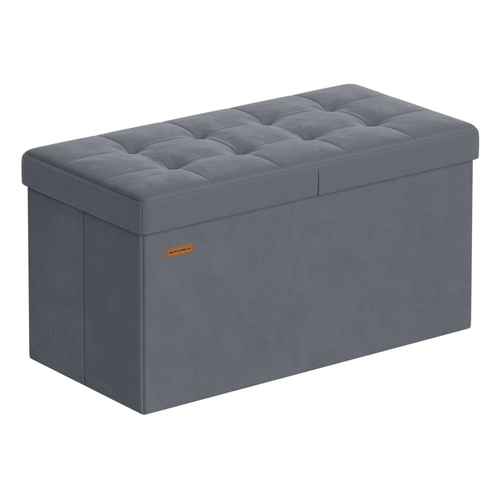 Songmics Storage Ottoman Bench, Foldable Storage Chest, 38 X 76 X 38 Cm, Flipping Lid, For Hallway, Living Room, Bedroom, Grey