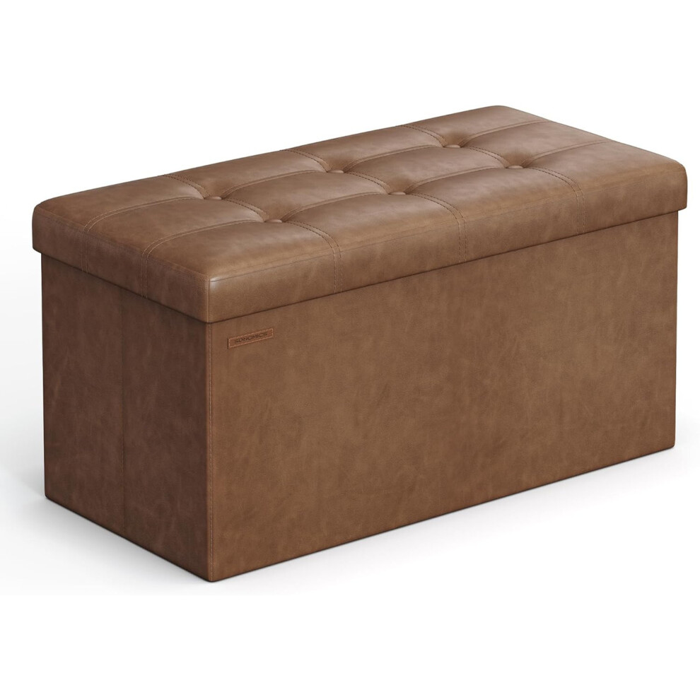 Songmics Storage Ottoman, Foldable Ottoman Foot Rest, 38 X 76 X 38 Cm Foot Stool, Cube Ottoman With Storage, Load Up To 300 Kg, For Living Room,Coffee Brown