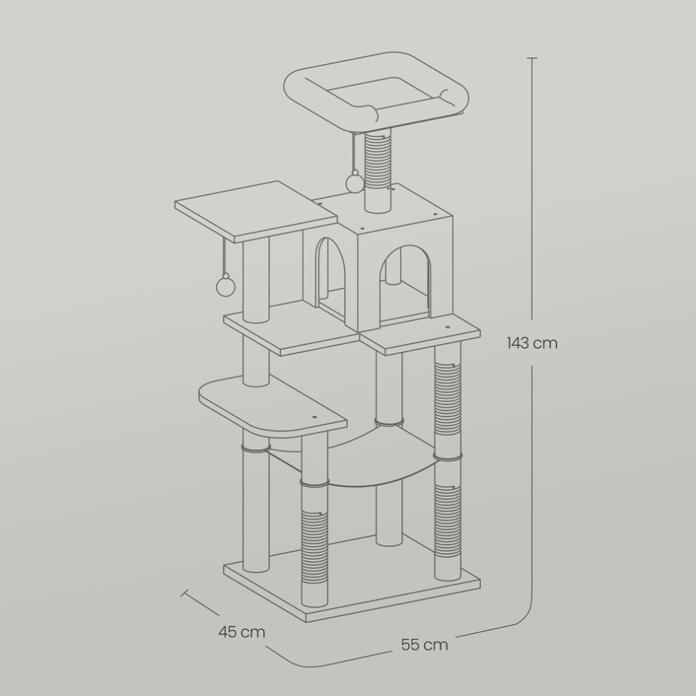 Feandrea Cat Tree For Indoor Cats, Multi-Level Cat Condo With 4 Scratching Posts, 2 Perches, Hammock