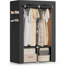 Clothes Wardrobe, Portable Closet, Garment Organiser Rack with 2 Hanging Rails, Shelves, 4 Side Pockets, 45 x 86 x 167 cm, Large Capacity, Ink Black
