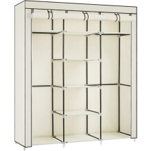 Fabric Wardrobe, Foldable Closet with Hanging Rail, Clothes Rack, Storage Organiser for Bags, Toys, Shoes, Living Room, Bedroom, Cloakroom, Beige