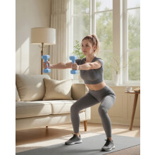 Set of 2 Dumbbells, 2 x 3 kg Hand Weights with Neoprene Coating, Hexagonal Dumbbells Pair, Fitness Training Exercise, Pale Blue