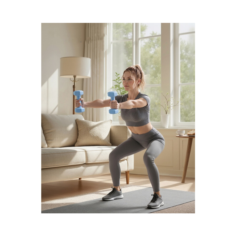 Songmics Set Of 2 Dumbbells, 2 X 3 Kg Hand Weights With Neoprene Coating, Hexagonal Dumbbells Pair, Fitness Training Exercise, Pale Blue