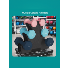 Dumbbell Set with Stand, Hand Weights Set for Home, 1 kg/2 kg/3 kg, Vinyl Coated, Green, Turquoise, and Light Grey
