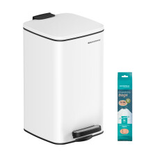 Small Bathroom Pedal Bin with Lid, Soft-Close Steel Waste Bin for Small Spaces, White