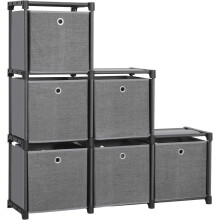 Ladder Storage Unit, 6 Cubes with 6 Storage Boxes, DIY Closet Organiser, Multifunctional with Modular Design, Sturdy Metal Frame,Black