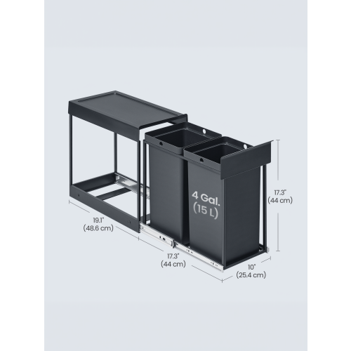 Songmics Pull-Out Trash Bin for Kitchen Cabinet, Double Compartment Waste Bin, 2 x 15 L, ABS Lid, Steel Frame, Grey 2