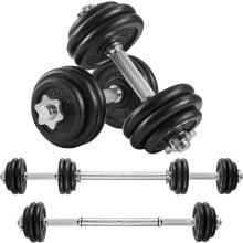 2-in-1 Dumbbells Set, 2 x 15 kg Cast Iron Adjustable Weights, with Extra Steel Barbell Bar, Fitness Training, Weight Lifting, at Home Gym, Black