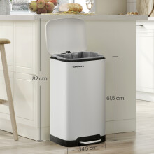 Steel Pedal Waste Bin with Soft-Close Lid and Removable Inner Bucket for Kitchen or Living Room, White