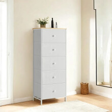 Drawer Storage Unit, Dresser with 5 Fabric Drawers, Metal Frame, Tall and Slim, for Bedroom Closet，Dove Grey and Cream White