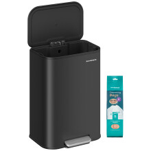 50L Rubbish Bin with Soft-Close Lid, Steel Pedal Kitchen Trash Can, Removable Inner Bucket, Wide Pedal, Black