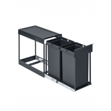 Pull-Out Trash Bin for Kitchen Cabinet, Double Compartment Waste Bin, 2 x 15 L, ABS Lid, Steel Frame, Grey