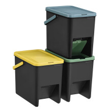 Recycling Bins for Kitchen, Set of 3 Stackable Trash Bins, 20 L Each, Waste Separation System, Press-to-Open Lids, Yellow, Blue, and Green