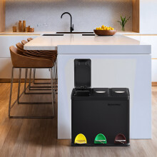 3 x 8 L Metal Kitchen Rubbish Bin, Pedal Trash Bin for Waste and Recycling, with Lids, Black