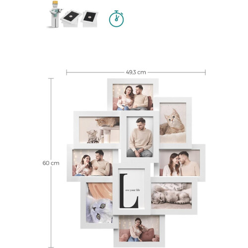 Songmics Collage Picture Frames, 10 Frames for 4x6 Photos, Collage Photo Frames for Wall, Multi Frames, Wall Decor, Cloud White 2