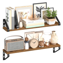 Wall Shelves, Floating Shelves Wall Mounted, Set of 2, 2 Mounting Ways, 60 cm, for Living Room, Bathroom, Kitchen, Rustic Brown and Matte Black