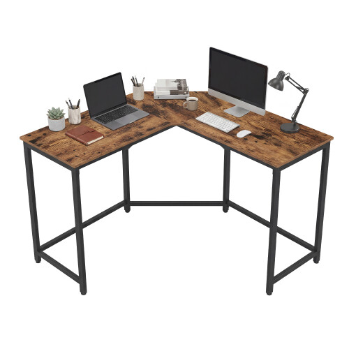 VASAGLE L-Shaped Office Desk, Space-Saving Workstation, Easy Assembly, Computer Table for Home, Brown 1