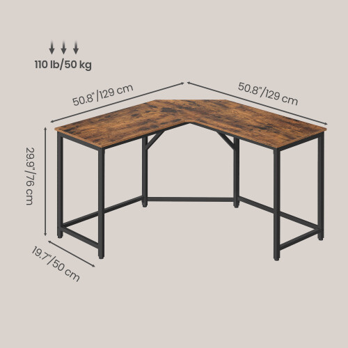 VASAGLE L-Shaped Office Desk, Space-Saving Workstation, Easy Assembly, Computer Table for Home, Brown 2