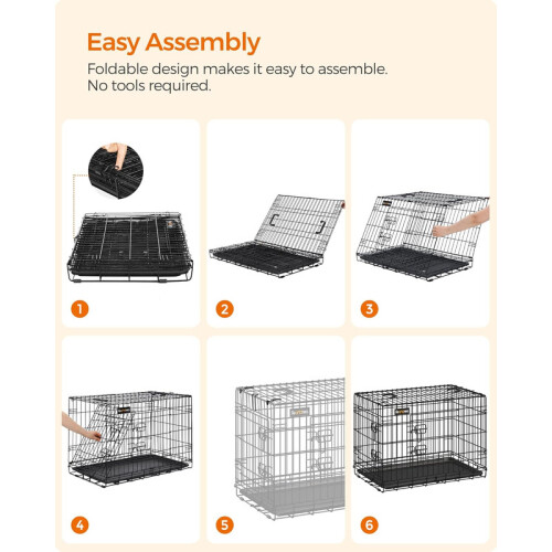 FEANDREA Dog Crate, Foldable, 77.5 cm Long, 2 Doors, M, Black 2