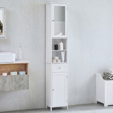 Priano 2 Door Tall Cabinet Drawer Shelves Mirror Bathroom Cupboard Storage White