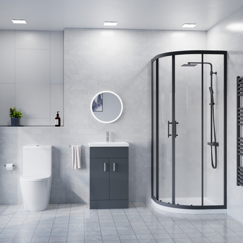 Nes Home 500Mm Floor Standing Vanity With Basin & Close Coupled Toilet, 900Mm Quadrant Screen Anthracite