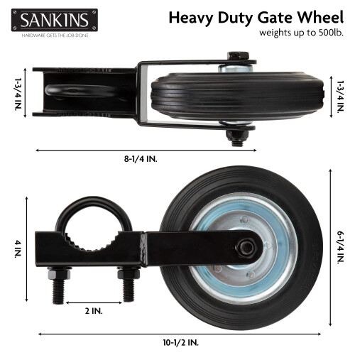 6' Gate Support Wheel for Chain Link Fence, Prevent Gate Dragging, Fits 15/8 to 2' Frames, 2 Pack Black 1