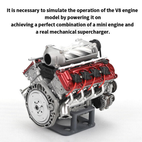 Functional 3D Printed V8 Engine Model Kit with Visible Supercharger, DIY Assembly for RC Car and Learning Display 1